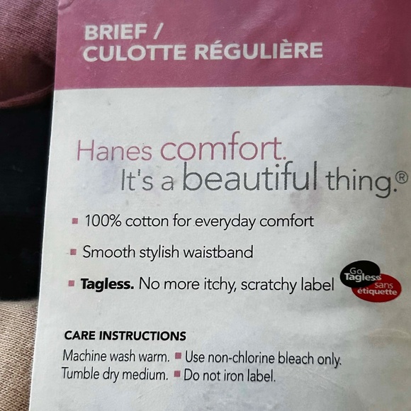 6 BRIEFS, 100% COTTON NUDE/3 BLACK/2 PINK, SIZE 2X, HANES, SEALED IN ORIGINAL - Picture 3 of 6